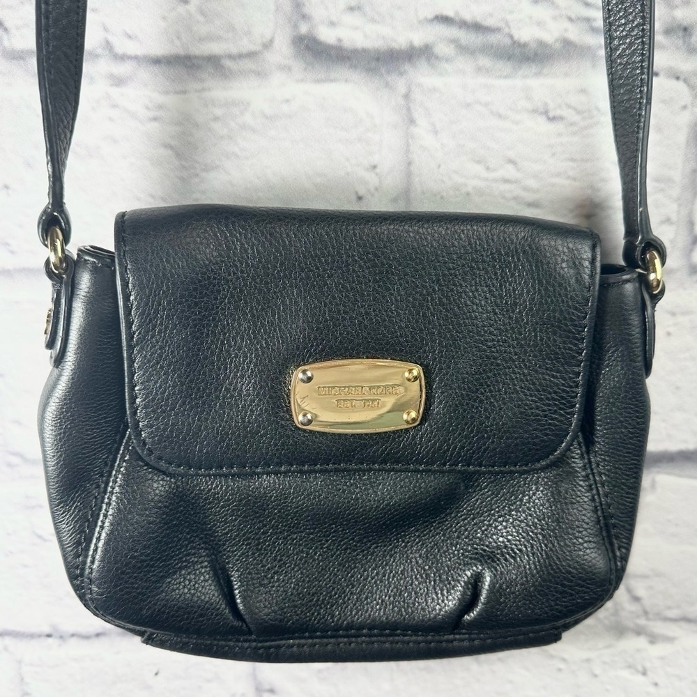 Michael Kors Black Leather Mini Crossbody Bag Purse